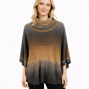 P Luca Milano Earthy Tones Rib Knit Poncho Sweater Cowl Neck Artsy size S/M